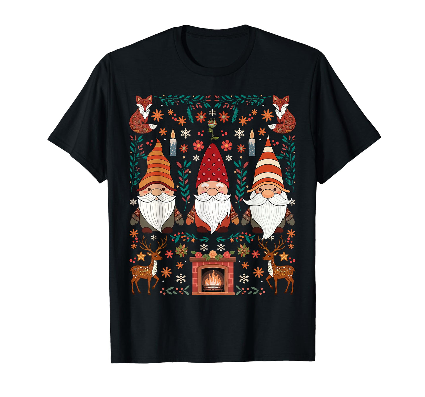 Gnomes Nordic Hygge Folk Art Yuletide Scandinavian Christmas T-Shirt