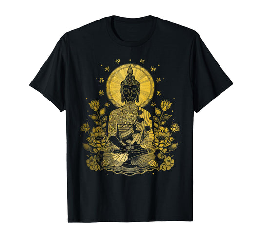 Buddha Floral Vintage Flower Yoga Buddhism Yogi Buddhist T-Shirt