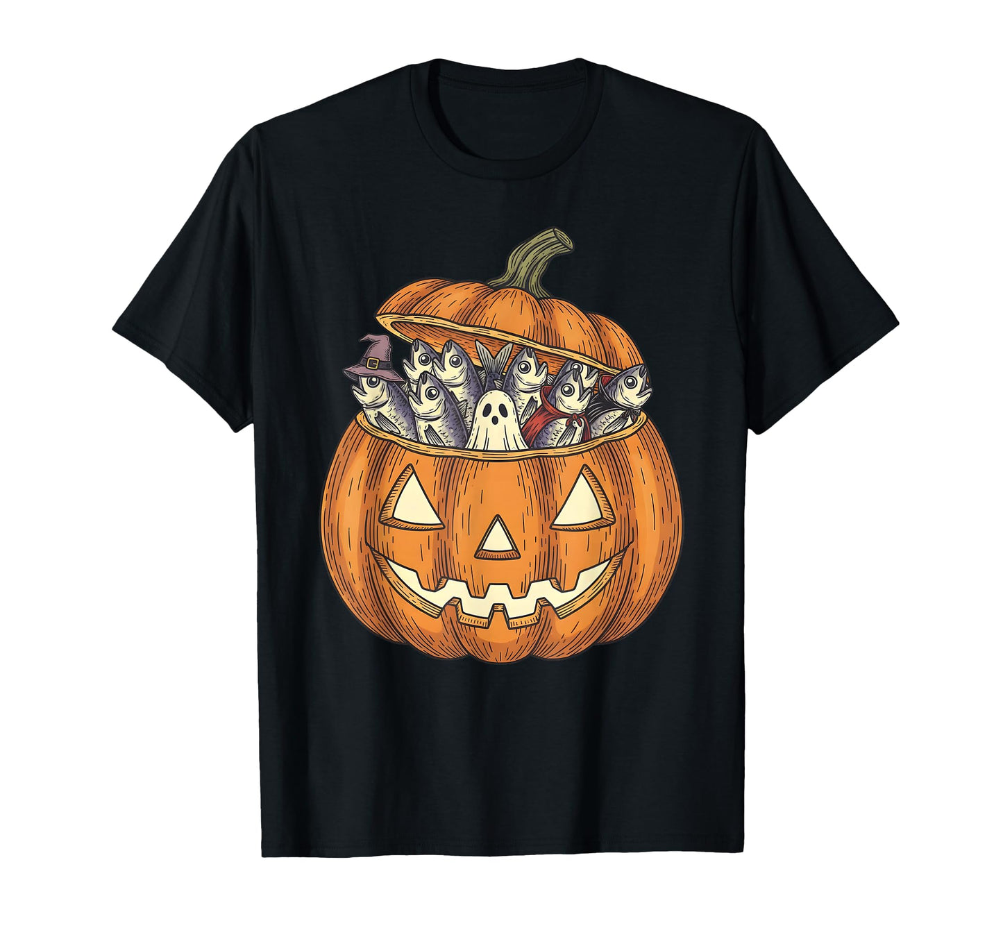 Spooky Ghost Sardine Fish Lover Pumpkin Halloween T-Shirt