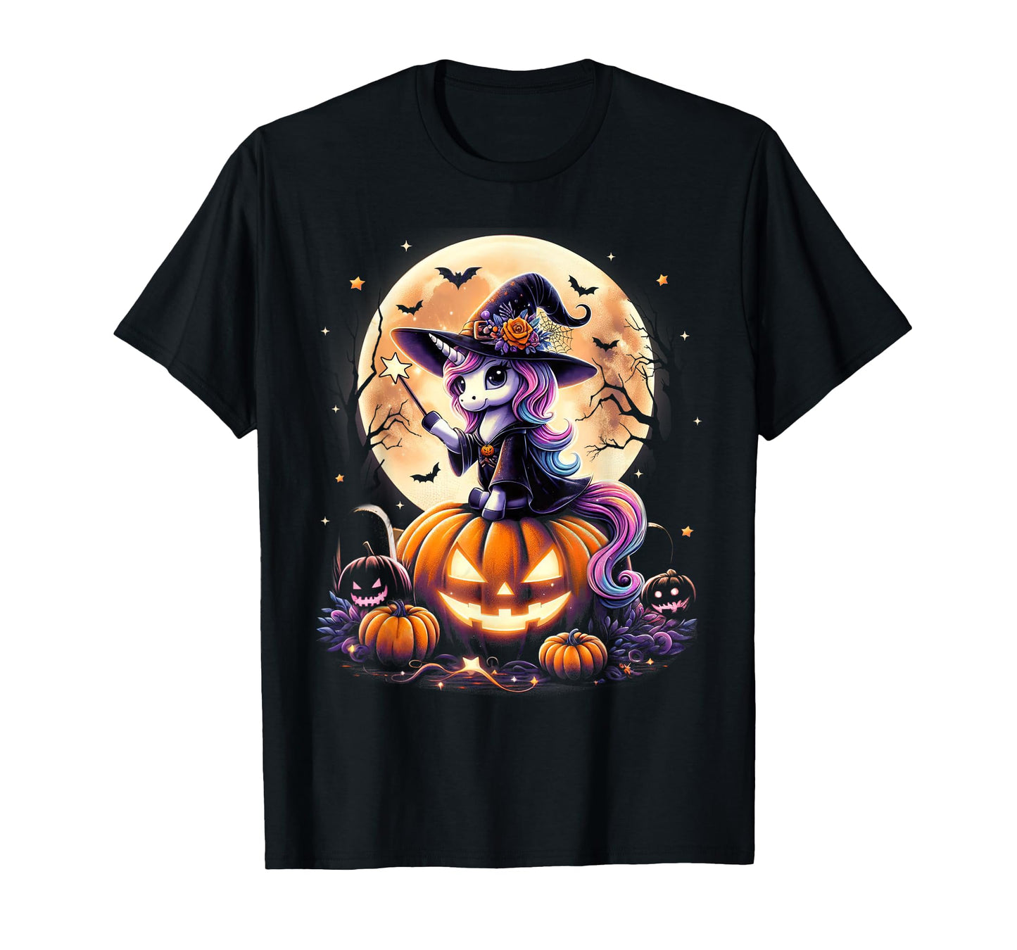 Cute Unicorn Witch Pumpkin Halloween Shirts Girls Daughter T-Shirt