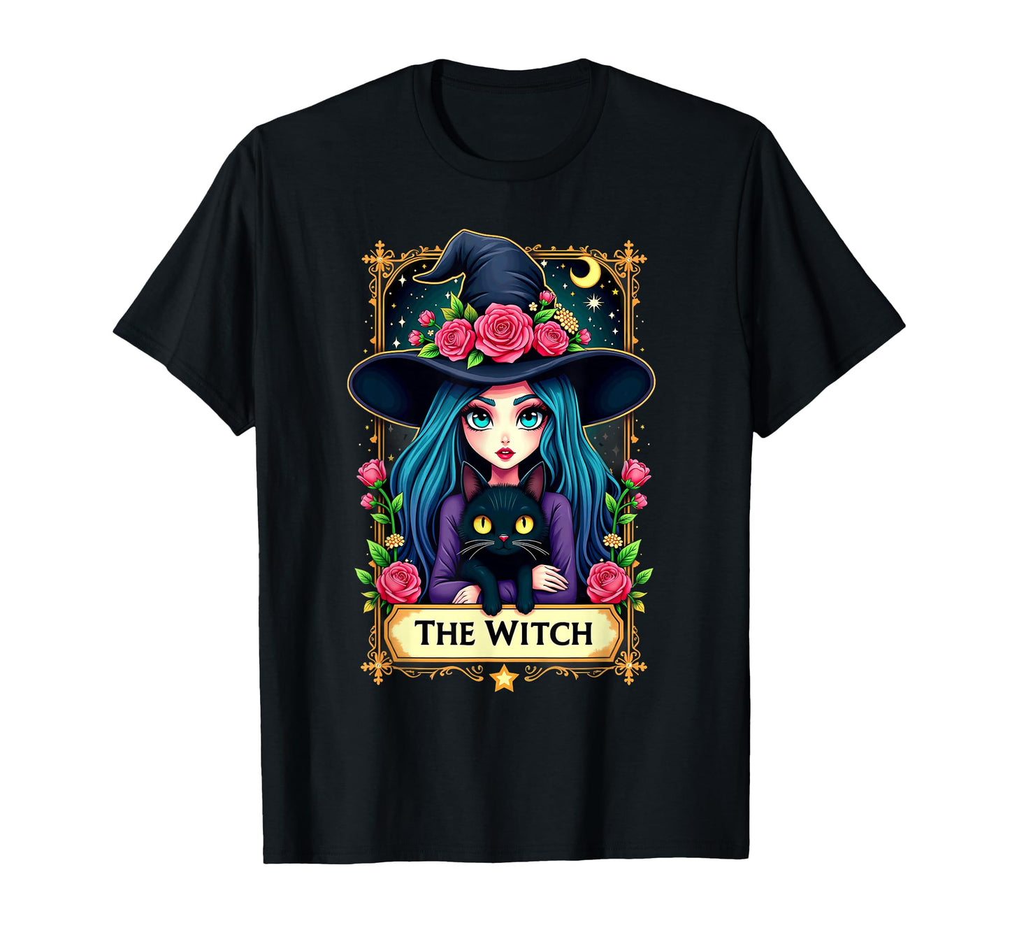 Gothic Tarot Card The Witch with Black Cat T-Shirt