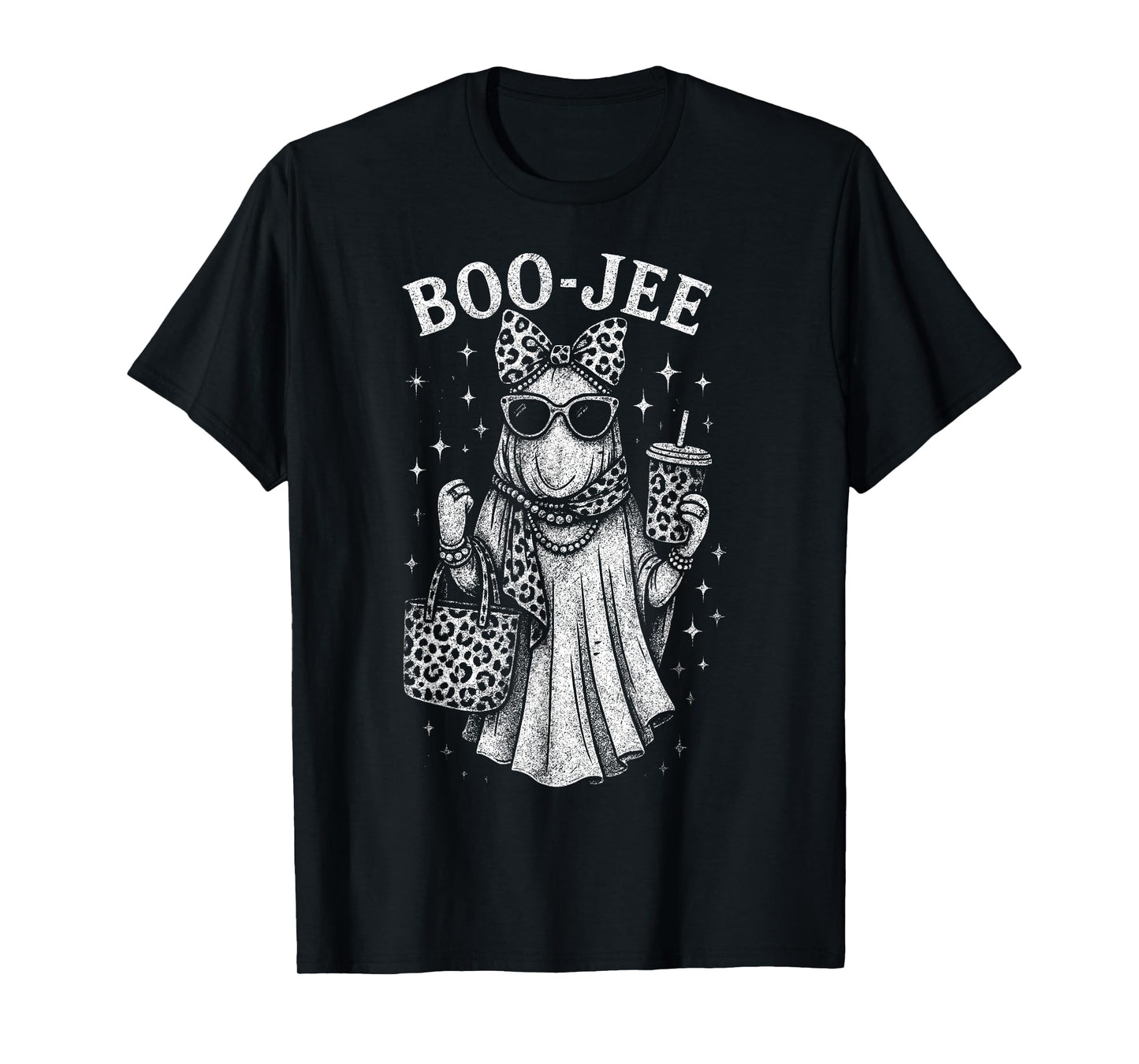 Retro Leopard Boo JEE Ghost Coffee Halloween Costumes Womens T-Shirt