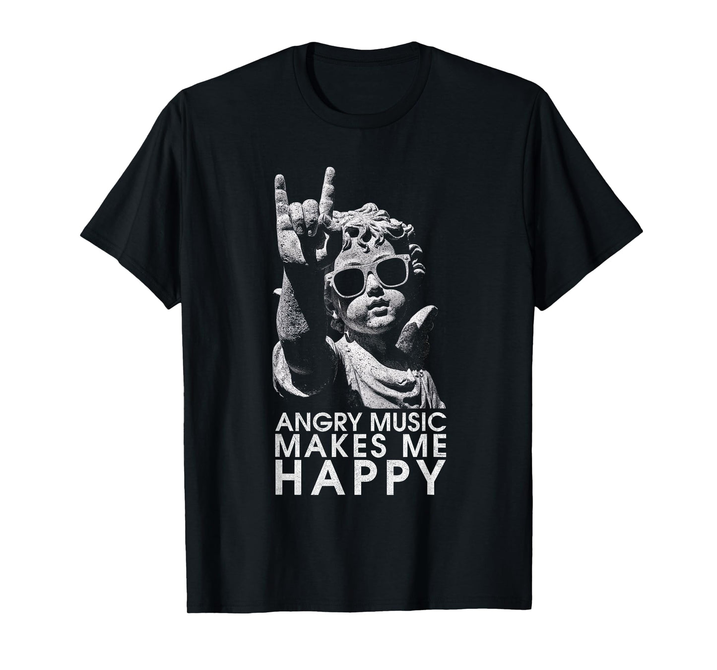 Angry Music Makes Me Happy Angel Statue Rock Hand Vintage T-Shirt