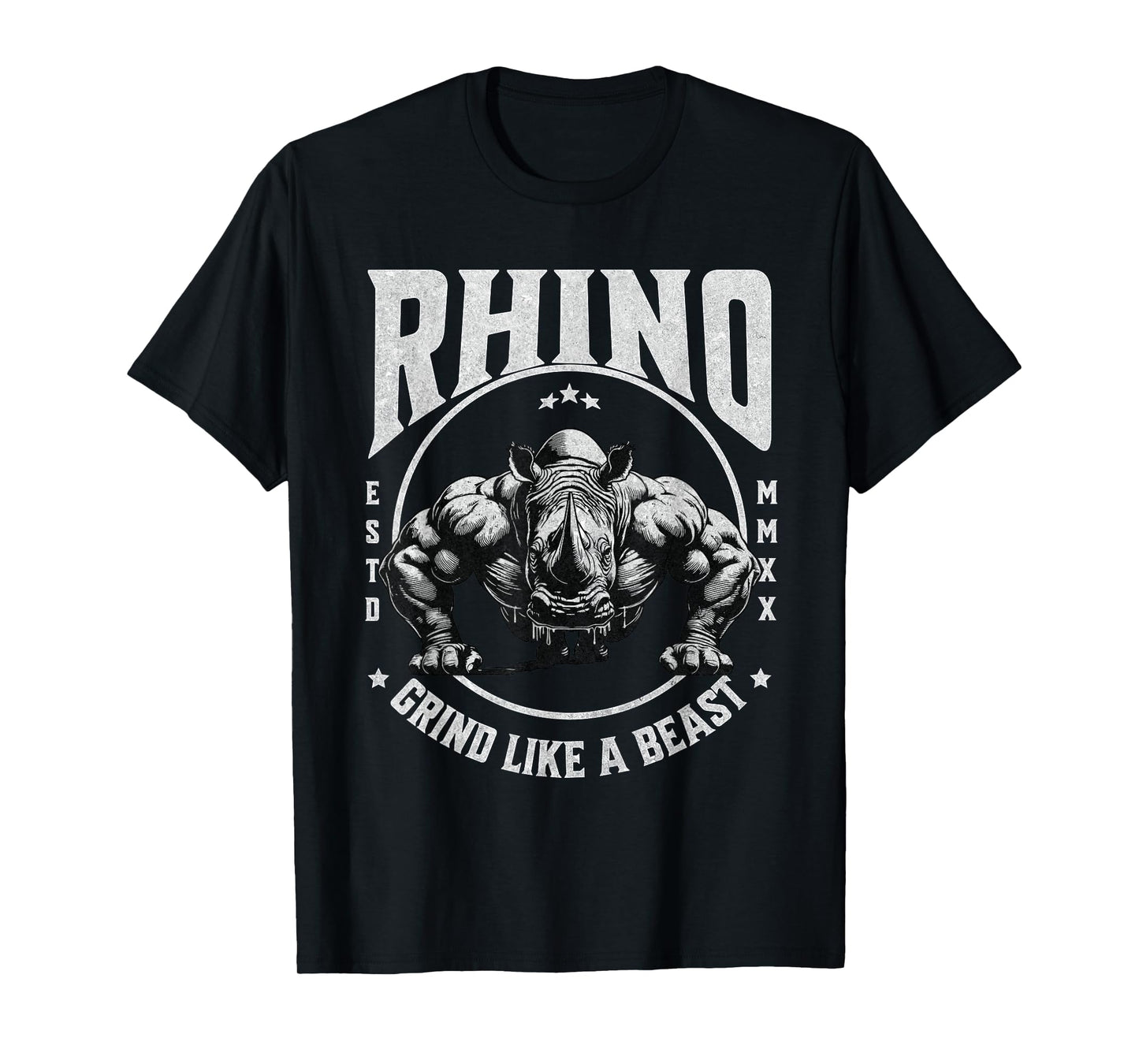 Rhino Grind Like a Beast Pushup Gym Motivation Workout T-Shirt