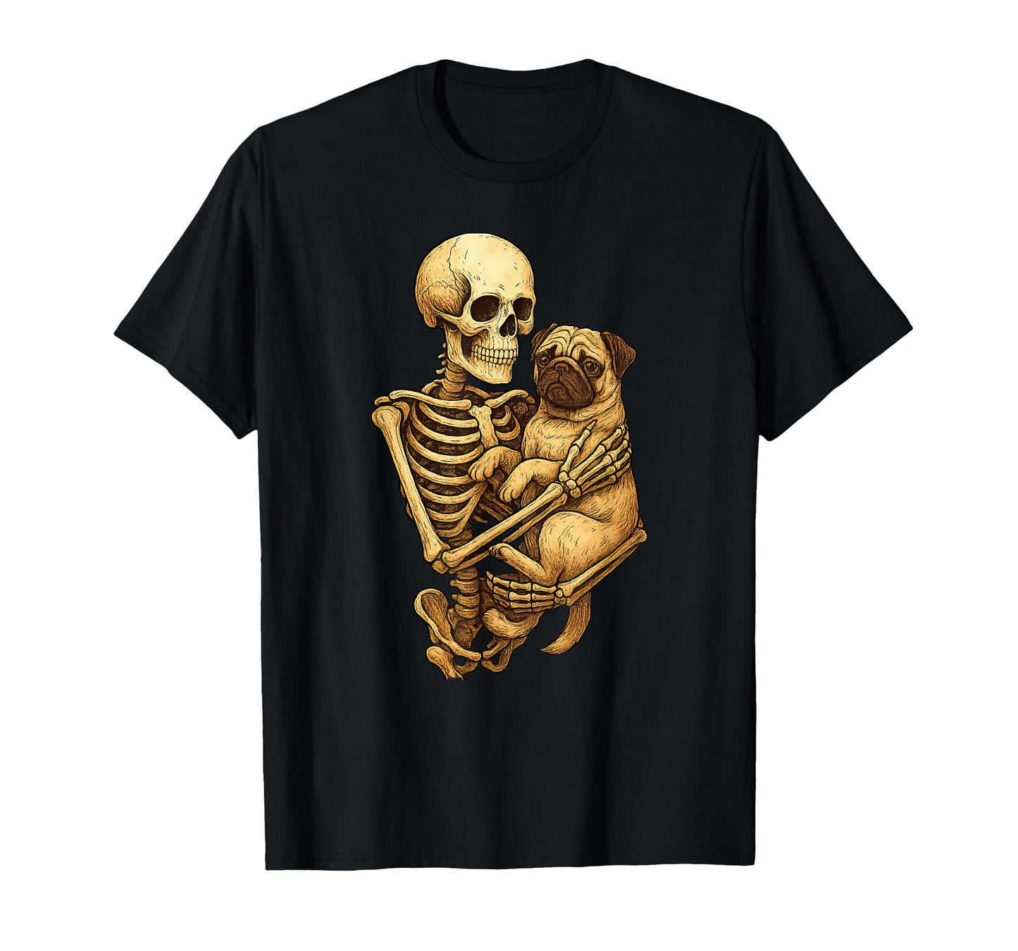 Skeleton Hugging Pug Halloween Pugs Lover Pug Mom Dad T-Shirt