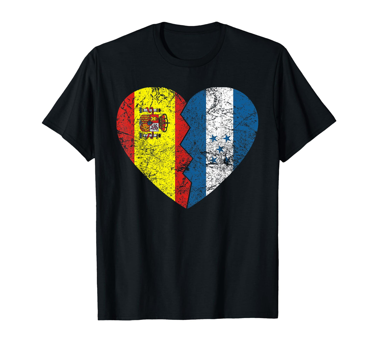 Spanish Honduran Flags Heart | Honduras Spain Roots Vintage T-Shirt