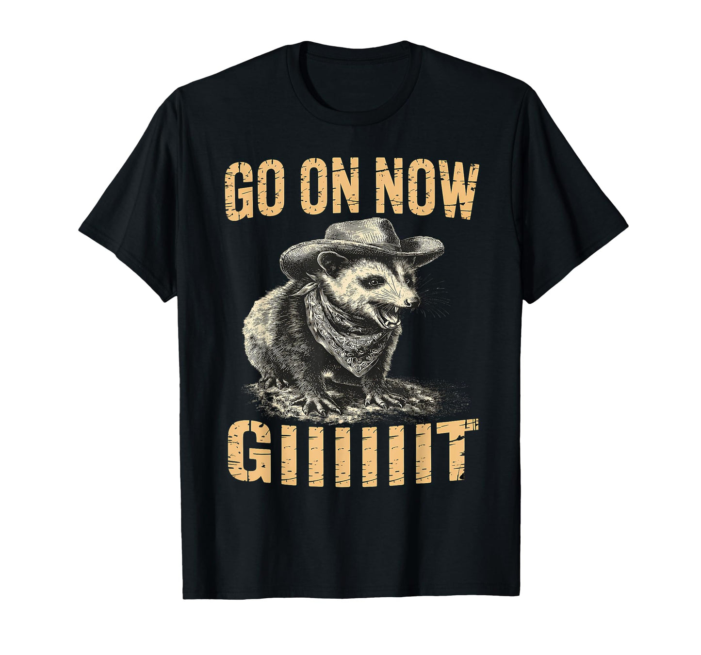 Western Country Cowboy Go On Now Git Vintage Western Opossum T-Shirt