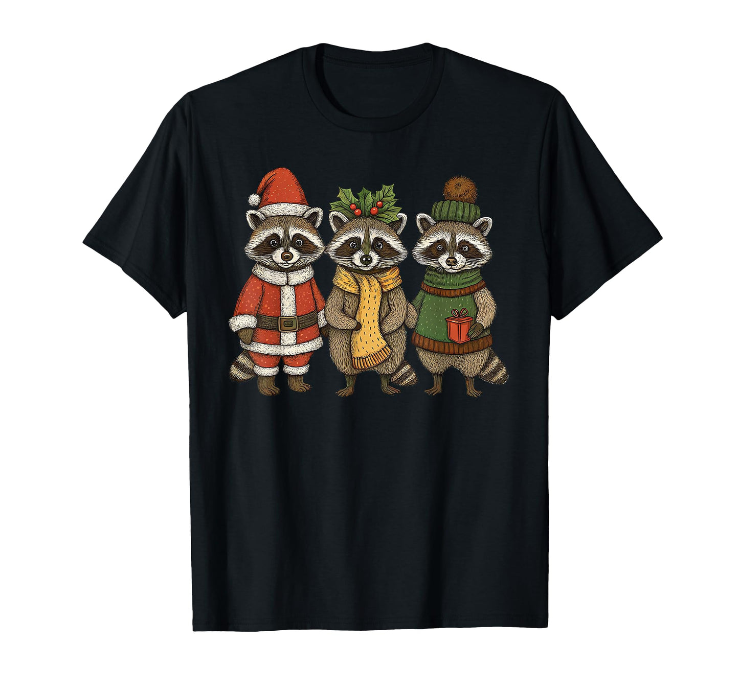 Cute Raccoon Christmas Funny Holiday Santa Claus Animal Gift T-Shirt