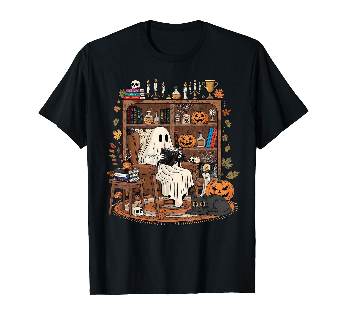 Ghost Library Reading Books Halloween Enthusiast Book T-Shirt