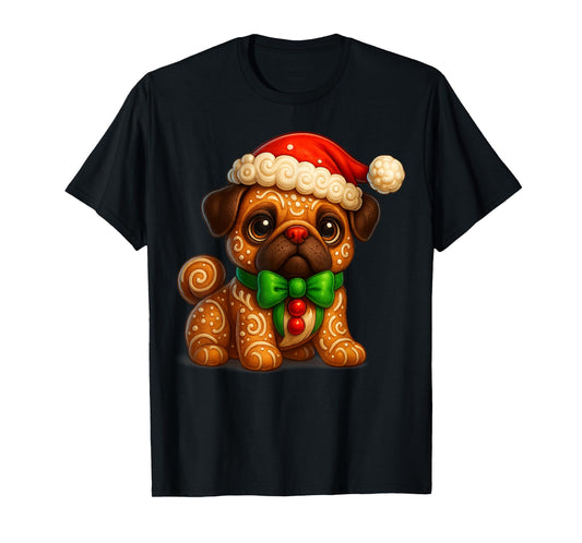 Funny Gingerbread Man Pug Santa Christmas Womens Mens Gifts T-Shirt