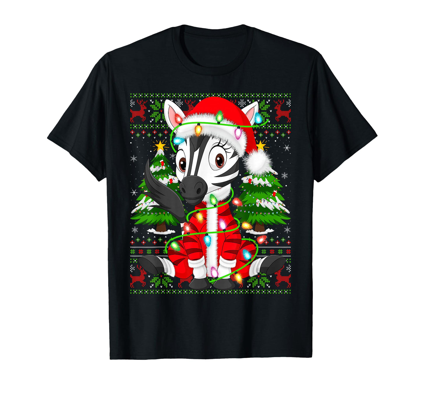 Zebra Christmas Lights Santa Costume Ugly Xmas Sweaters T-Shirt