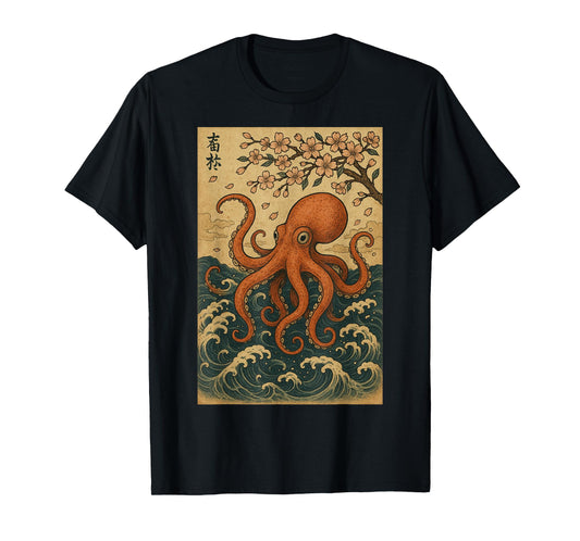 Octopus and Cherry Blossom tree Japanese Woodblock art T-Shirt