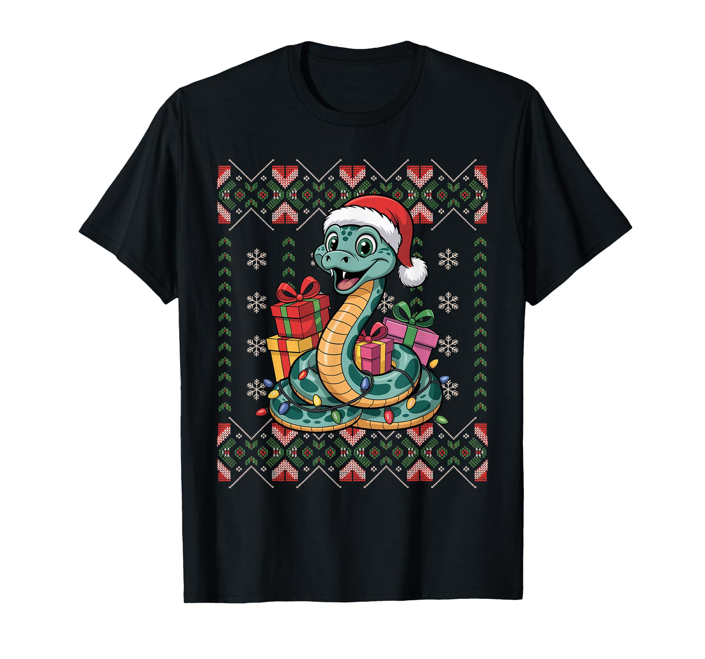Santa Snake Christmas Ugly Sweater Funny Holiday Pajamas T-Shirt