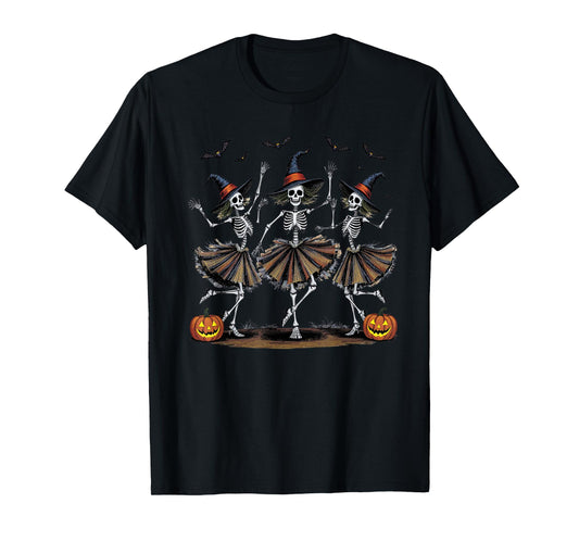 Dancing Skeleton Witches Halloween T-Shirt