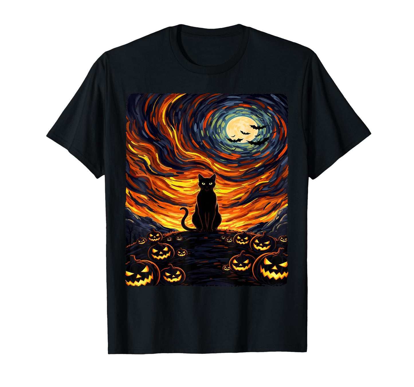 Halloween Black Cat Costume Van Gogh Starry Night Men Women T-Shirt
