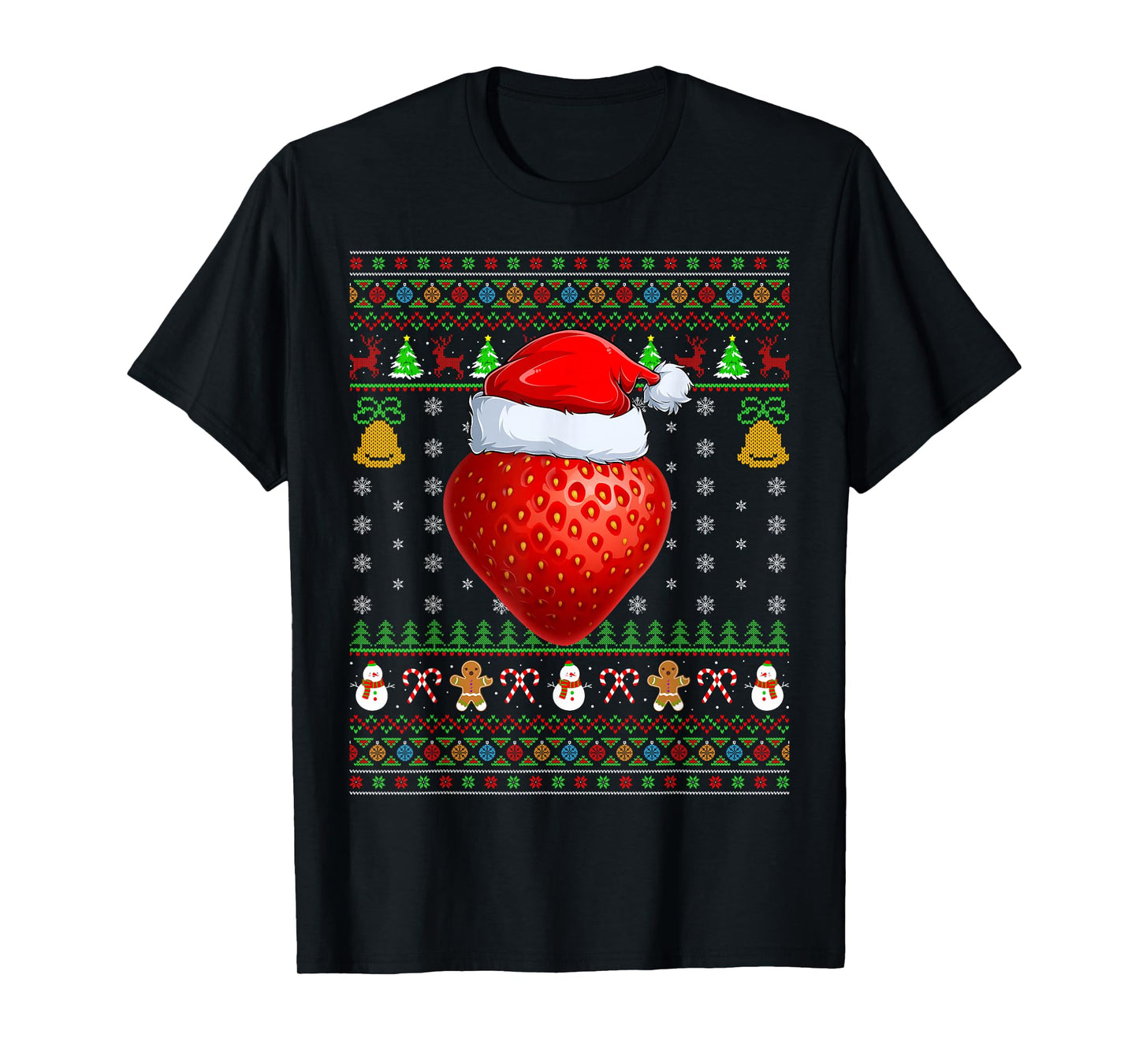 Strawberry Christmas Lights Funny Santa Ugly Sweaters Xmas T-Shirt