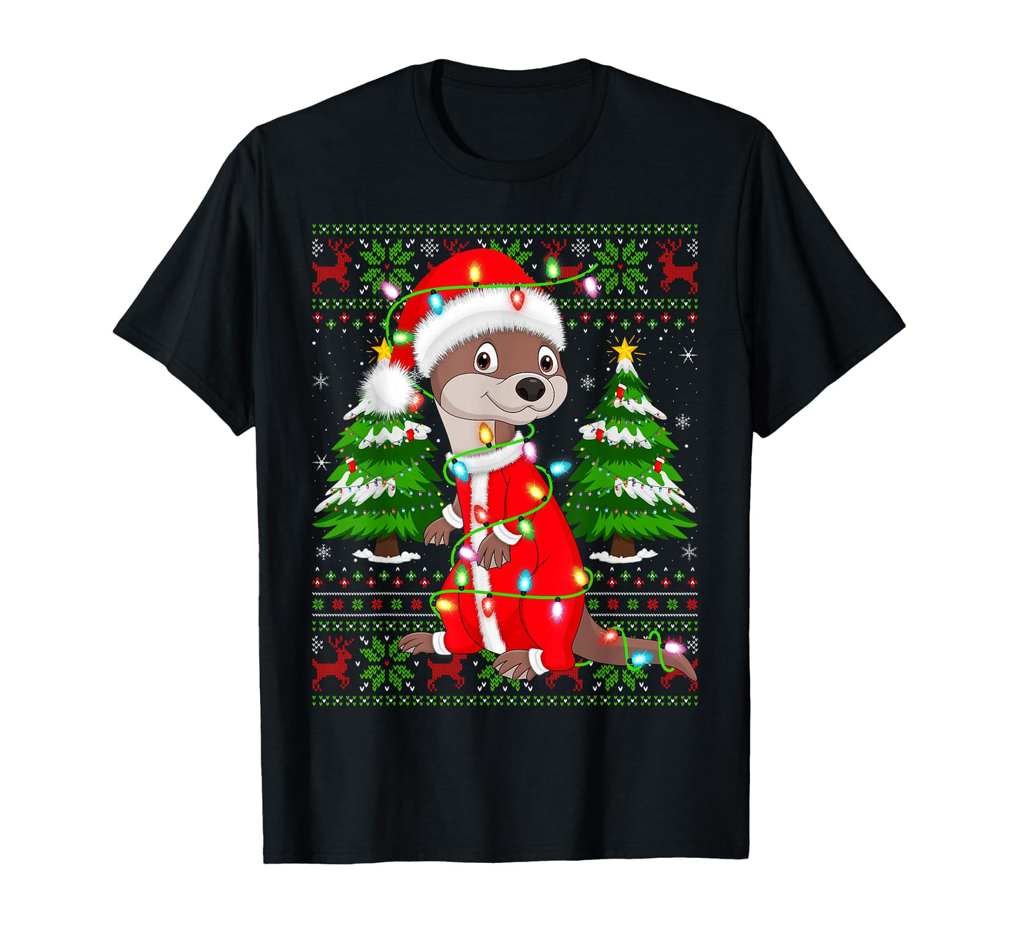 Otter Christmas Lights Santa Costume Ugly Xmas Sweaters T-Shirt