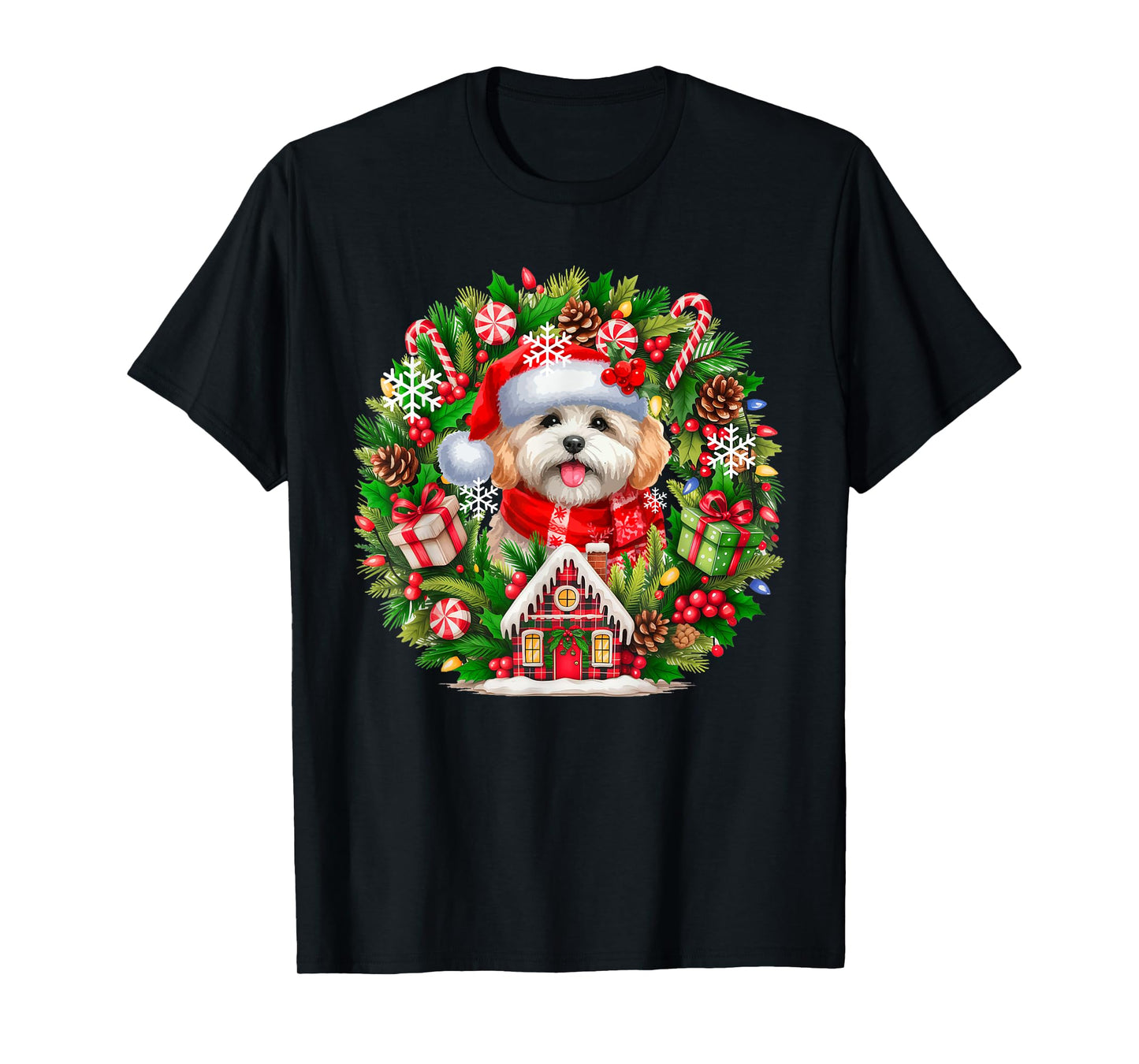 Santa Maltipoo Christmas Floral Circle Matching Owner Kids T-Shirt