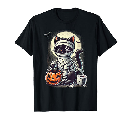 Black Cat Mummy Men Women Kids Halloween Funny Black Cat T-Shirt
