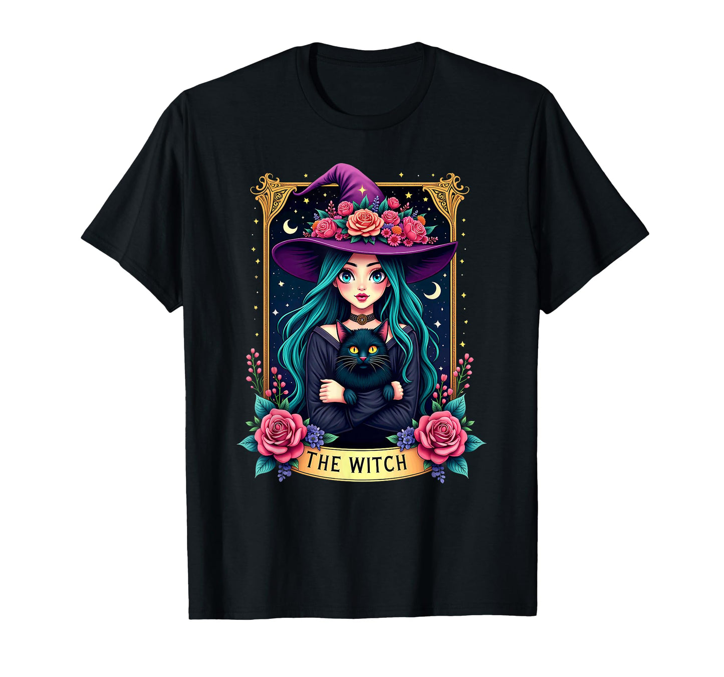 Gothic Tarot Card The Witch with Black Cat T-Shirt