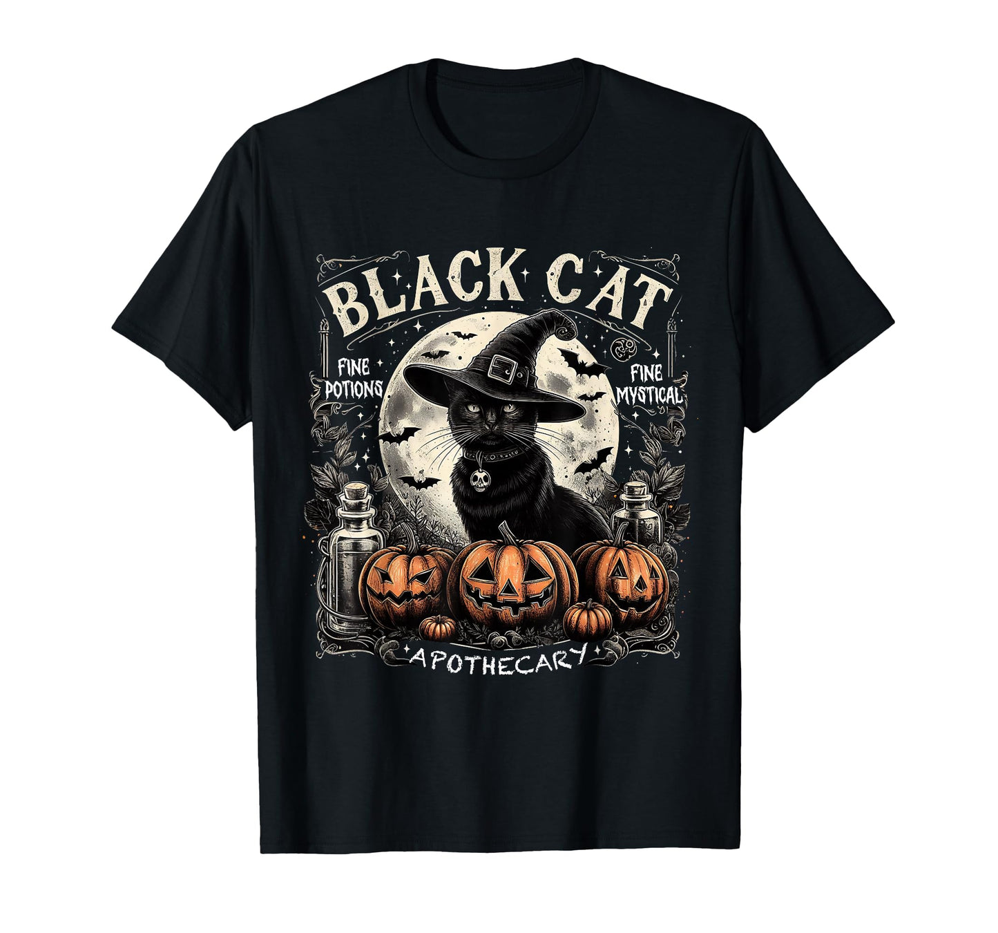 Black Cat Apothecary Vintage Halloween Gothic Art T-Shirt