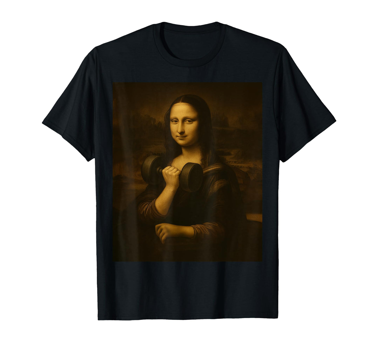 Funny Mona Lisa Dumbbell Curl Muscle Fitness Gym Lover T-Shirt