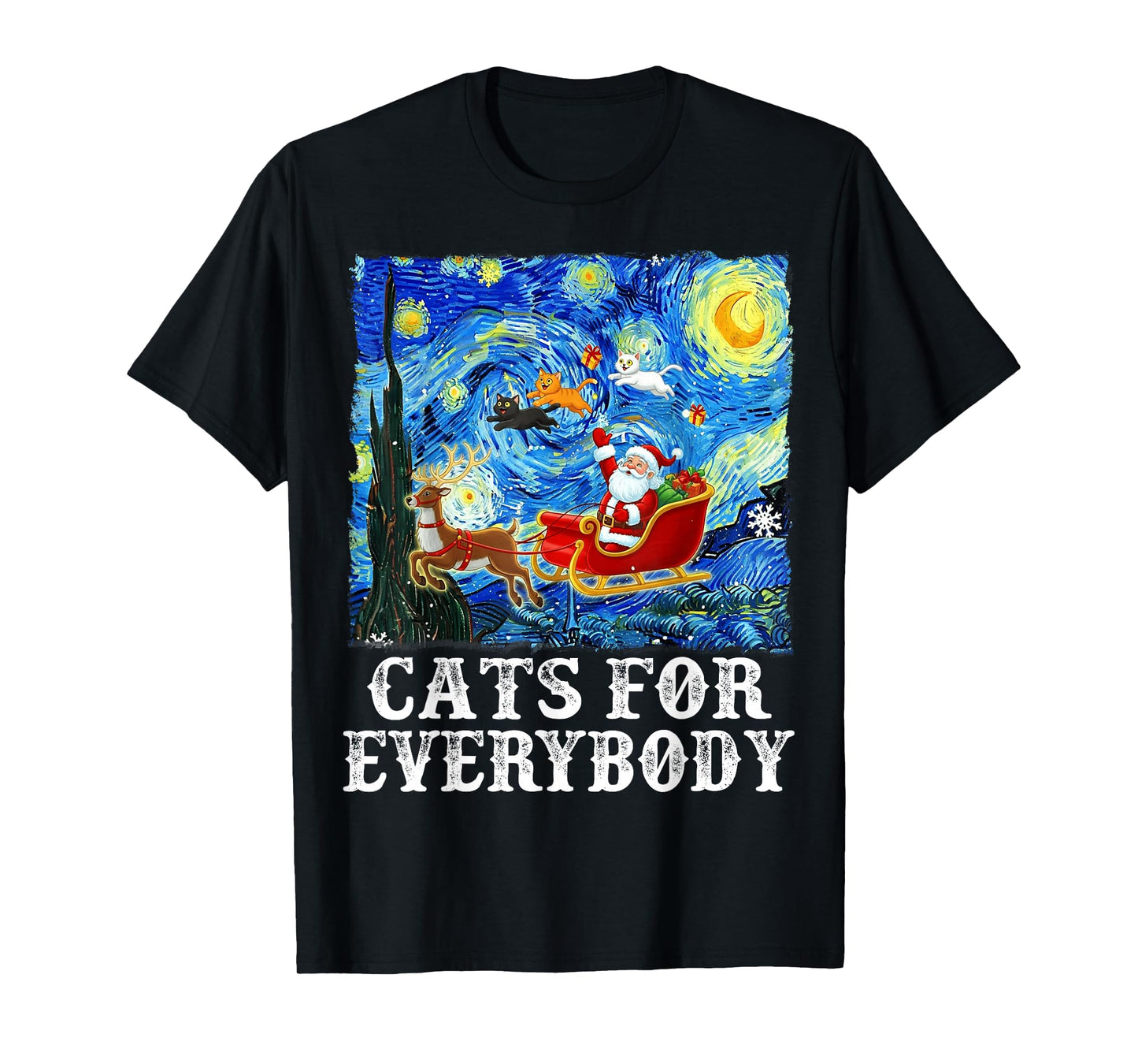 Cats for Everybody Santa Cat Xmas Starry Night Christmas T-Shirt