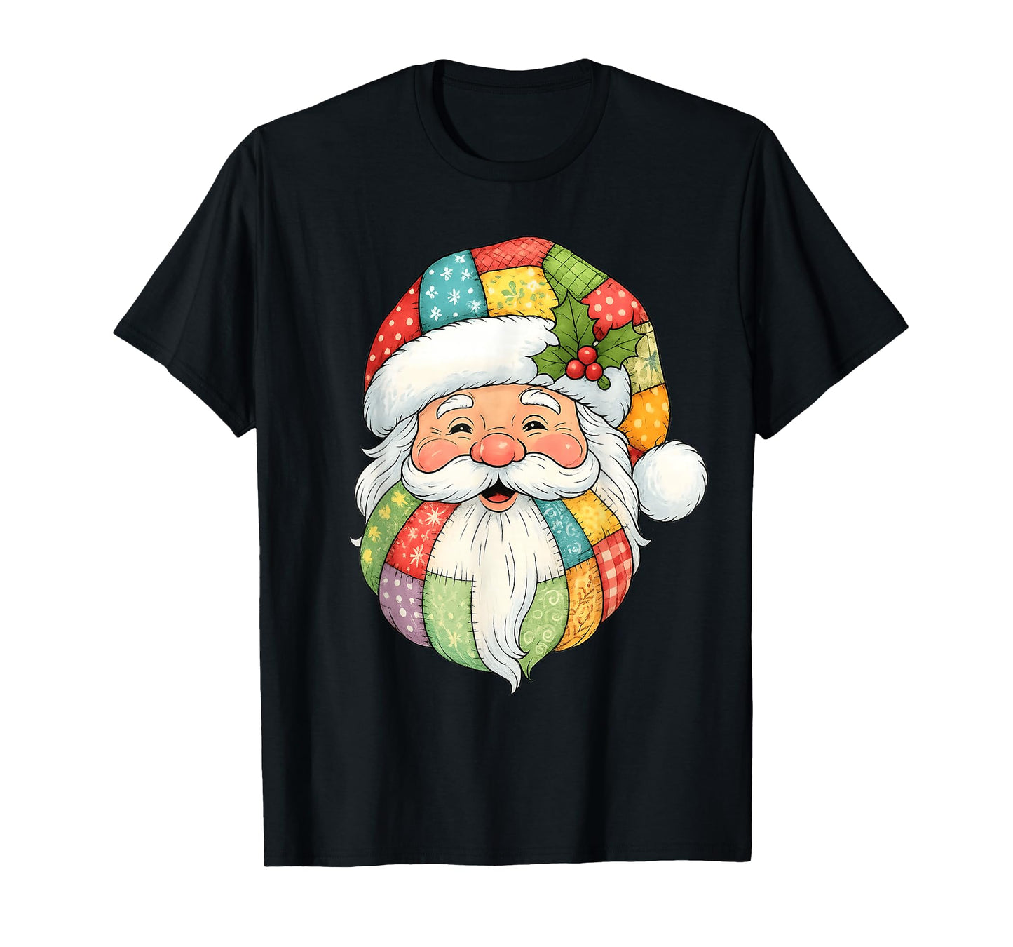 Retro Vintage Patchwork Santa Claus Christmas Men Women Kids T-Shirt