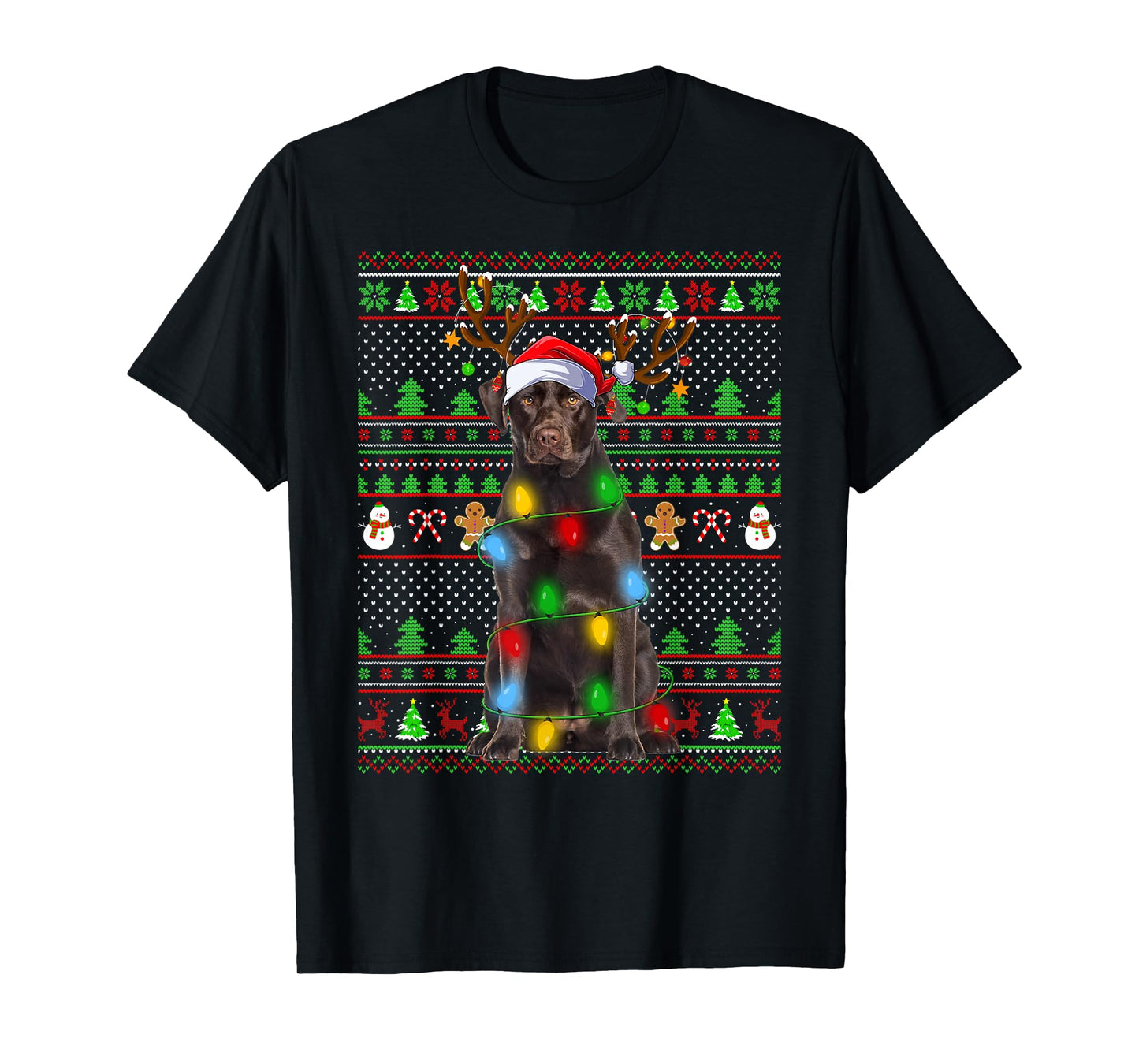Black Labrador Retriever Dog Ugly Christmas Sweater Lights T-Shirt
