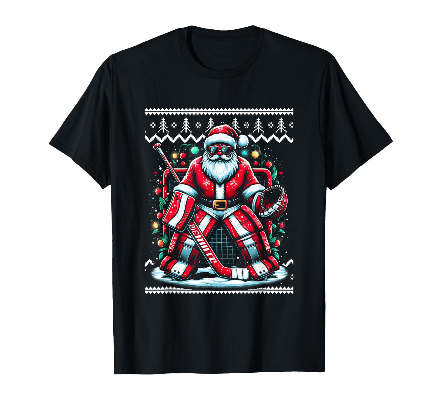 Merry Christmas Santa Hockey Goalie Ugly Christmas Sweater T-Shirt