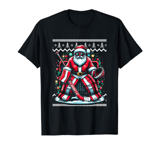 Merry Christmas Santa Hockey Goalie Ugly Christmas Sweater T-Shirt