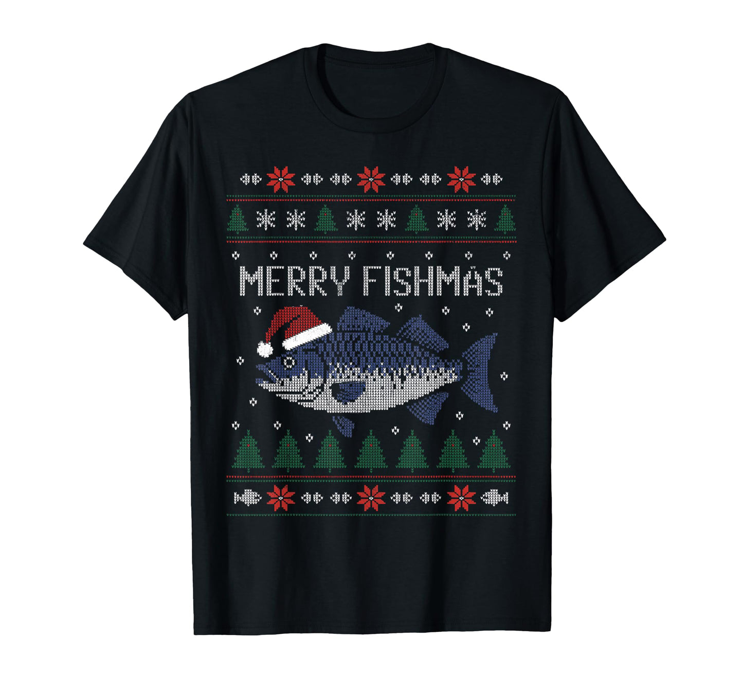 Merry Fishmas Funny Shark Santa Hat Ugly Christmas Sweater T-Shirt
