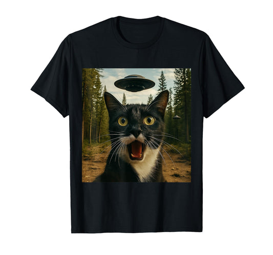 Extraterrestrial Encounter: Cat Selfie with UFO T-Shirt
