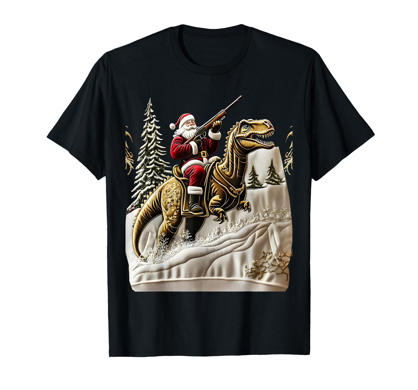 Santa Claus and Dinosaur Print Christmas T-Shirt