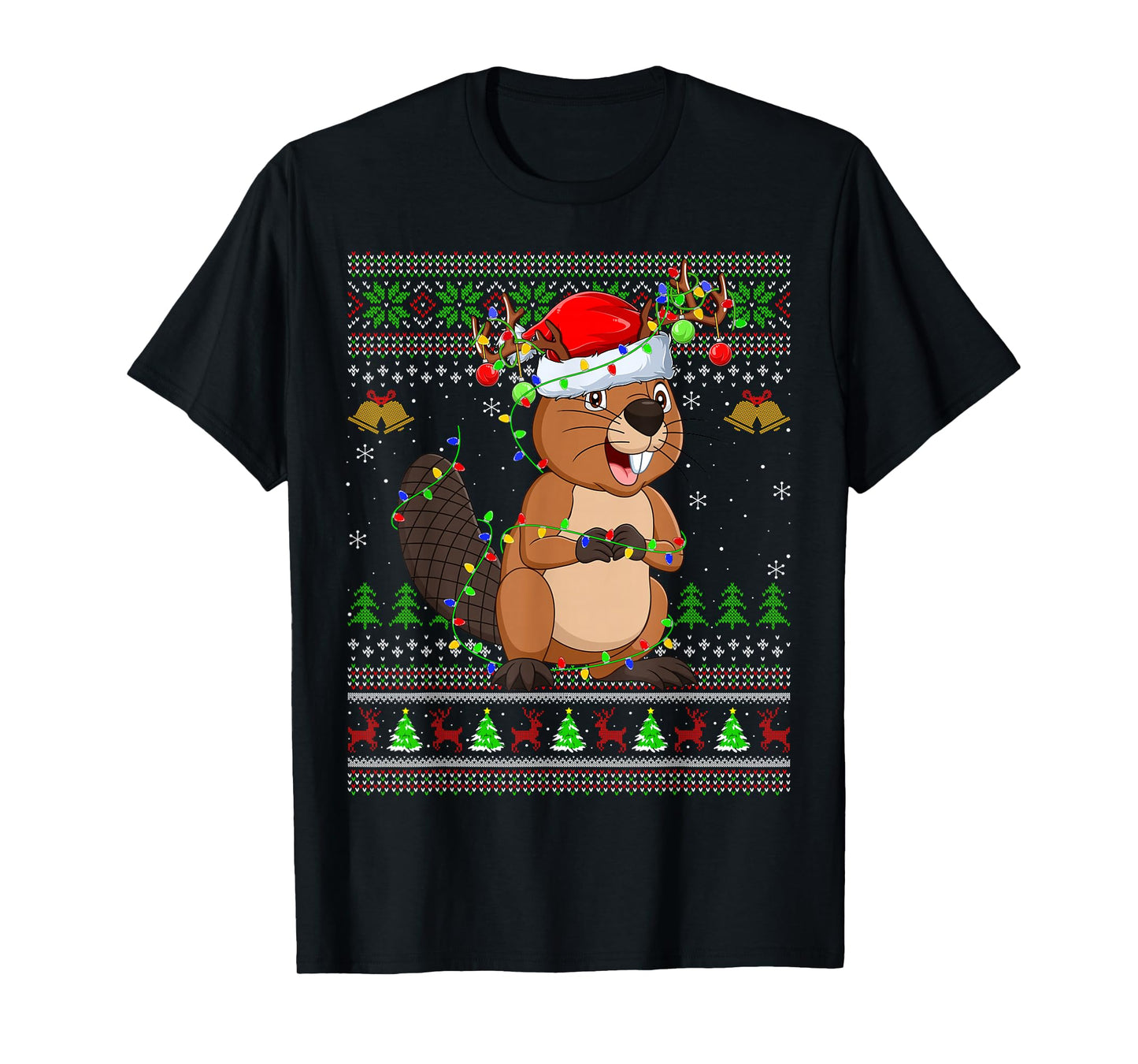 Beaver Ugly Christmas Sweaters Holiday Santa Cute Xmas T-Shirt