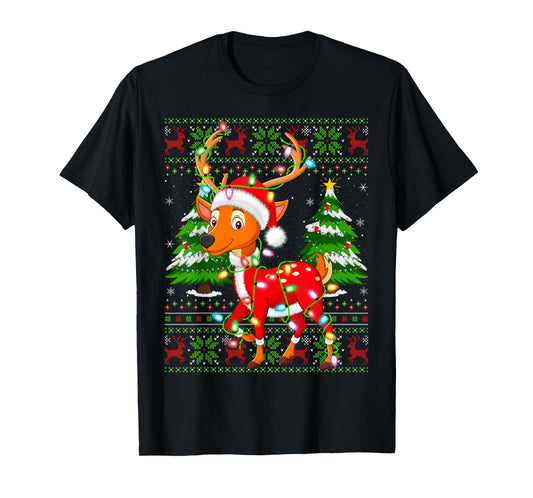 Deer Christmas Lights Santa Costume Ugly Xmas Sweaters T-Shirt