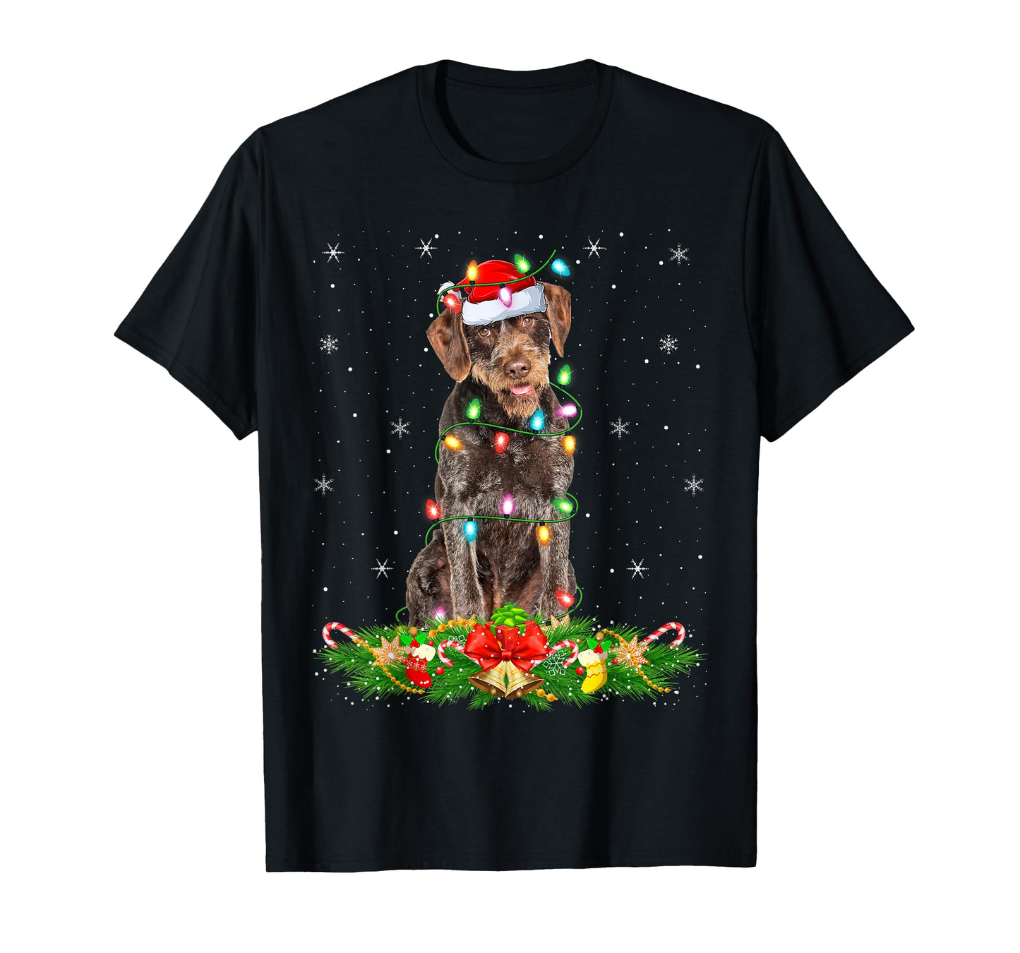 German Wirehaired Pointer Dog Christmas Lights Santa Xmas T-Shirt