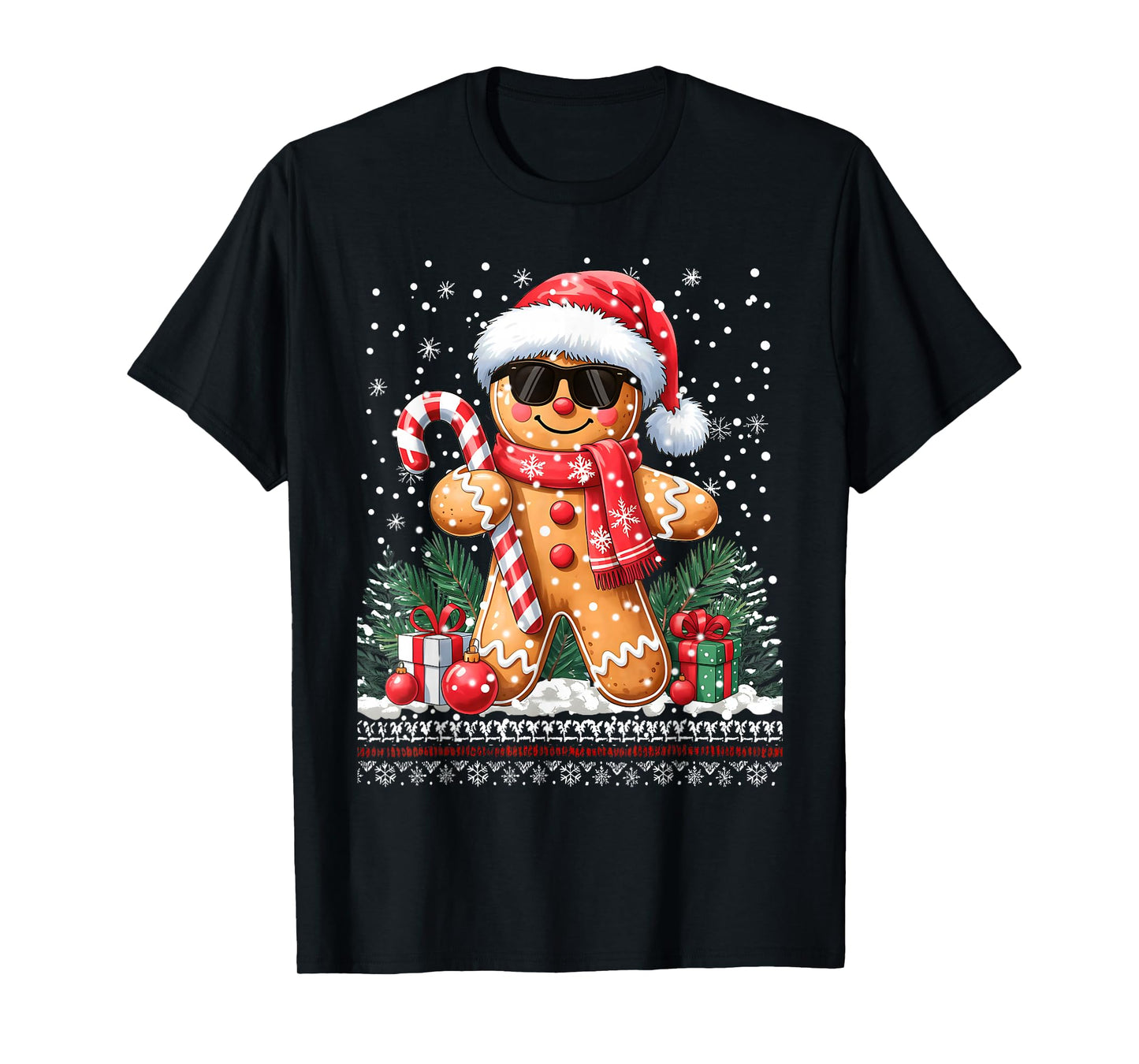 Cool Gingerbread Ugly Sweater Santa Hat Christmas Xmas Boy T-Shirt