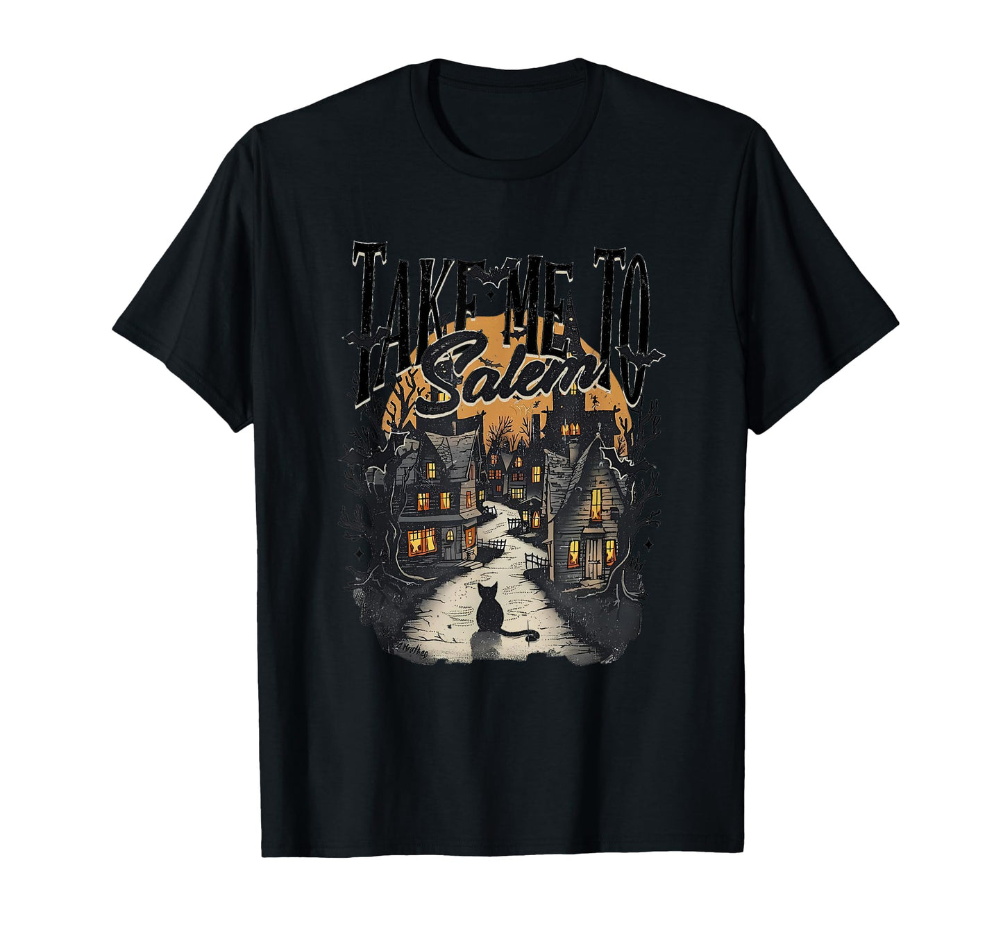 Take me to Salem Retro Halloween Black Cat Spooky Season T-Shirt