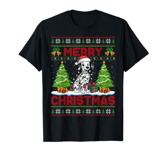 Dalmatian Ugly Christmas Sweaters Funny Pet Dog Lights Xmas T-Shirt