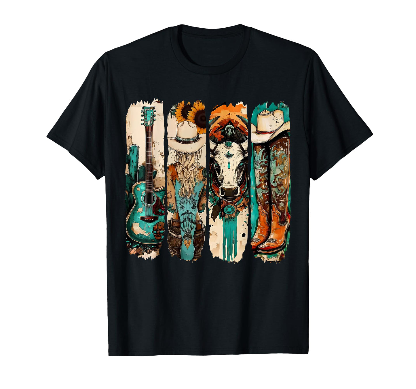 Western Cowgirl Vintage Cowboy Boots Western Turquoise T-Shirt