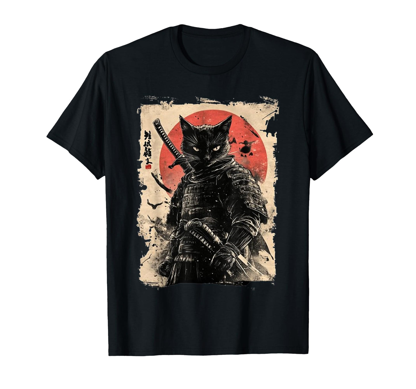 Vintage Japanese Art anime graphic samurai cat warrior T-Shirt for Men Women Kids