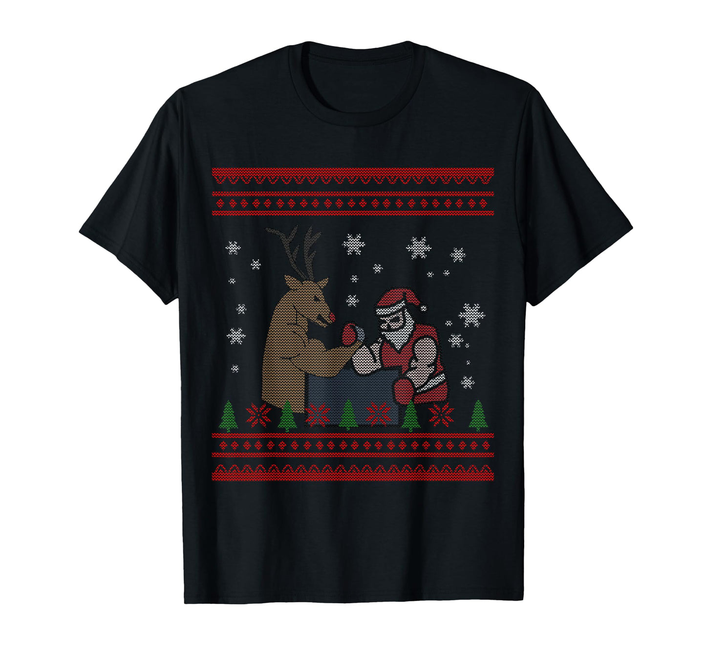 Arm Wrestling Santa Funny Workout Gym Christmas T-Shirt