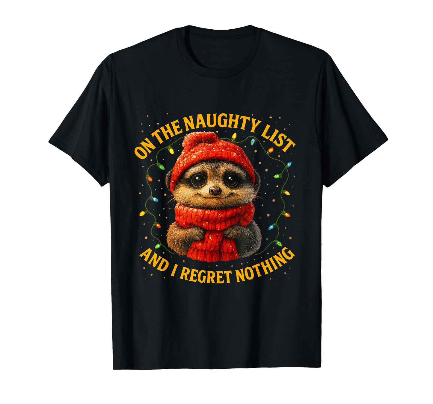 On The Naught List and I Regret Nothing Christmas Racoon T-Shirt