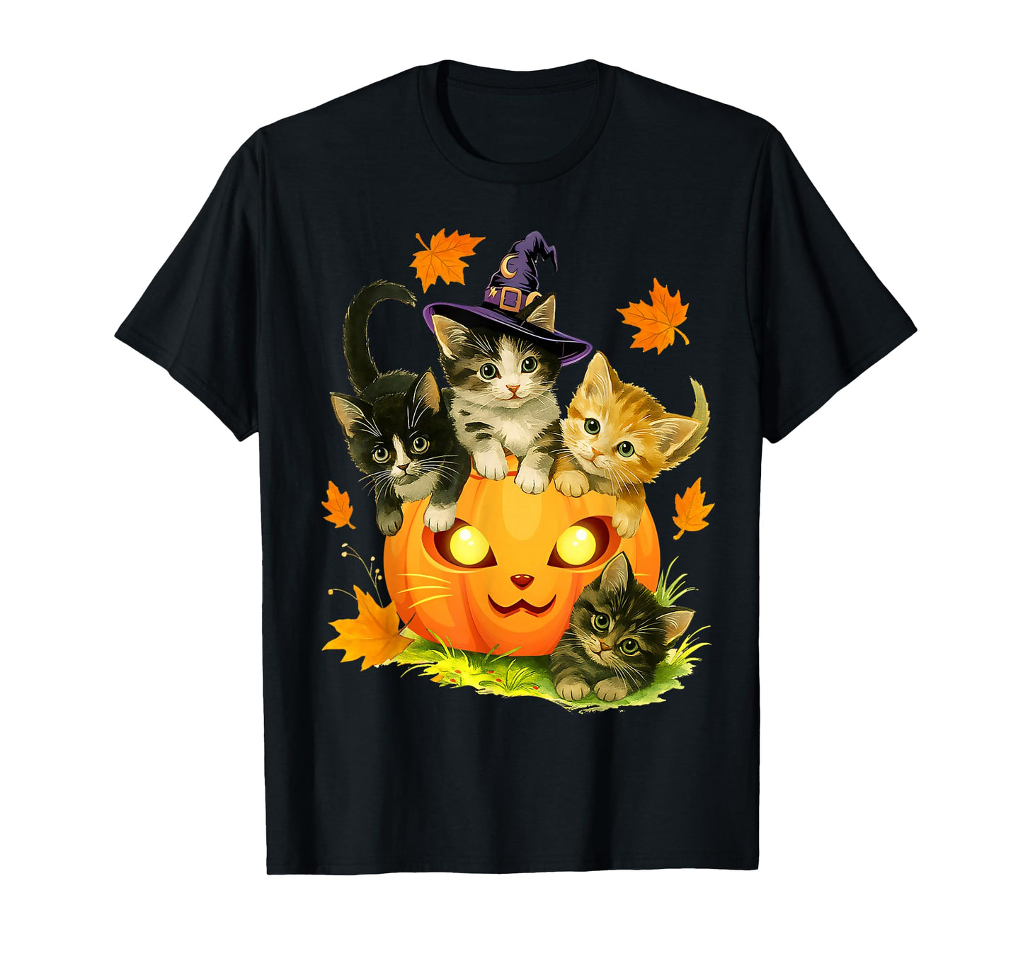 Cute Cat Pumpkin Witch Halloween Spooky Season T-Shirt