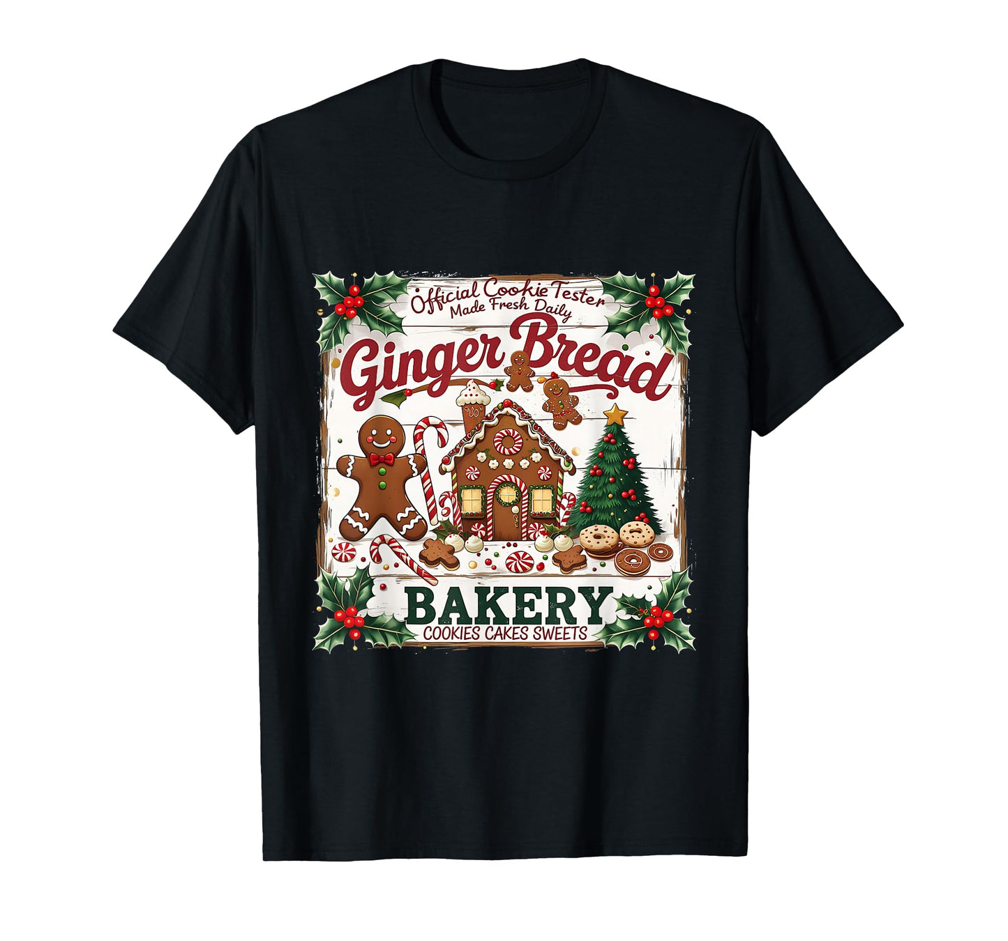 Gingerbread Bakery Christmas Cookie Dealer Holiday Vintage T-Shirt