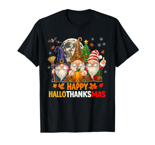 Happy Hallothanksmas Gnomes Lover Halloween Merry Christmas T-Shirt
