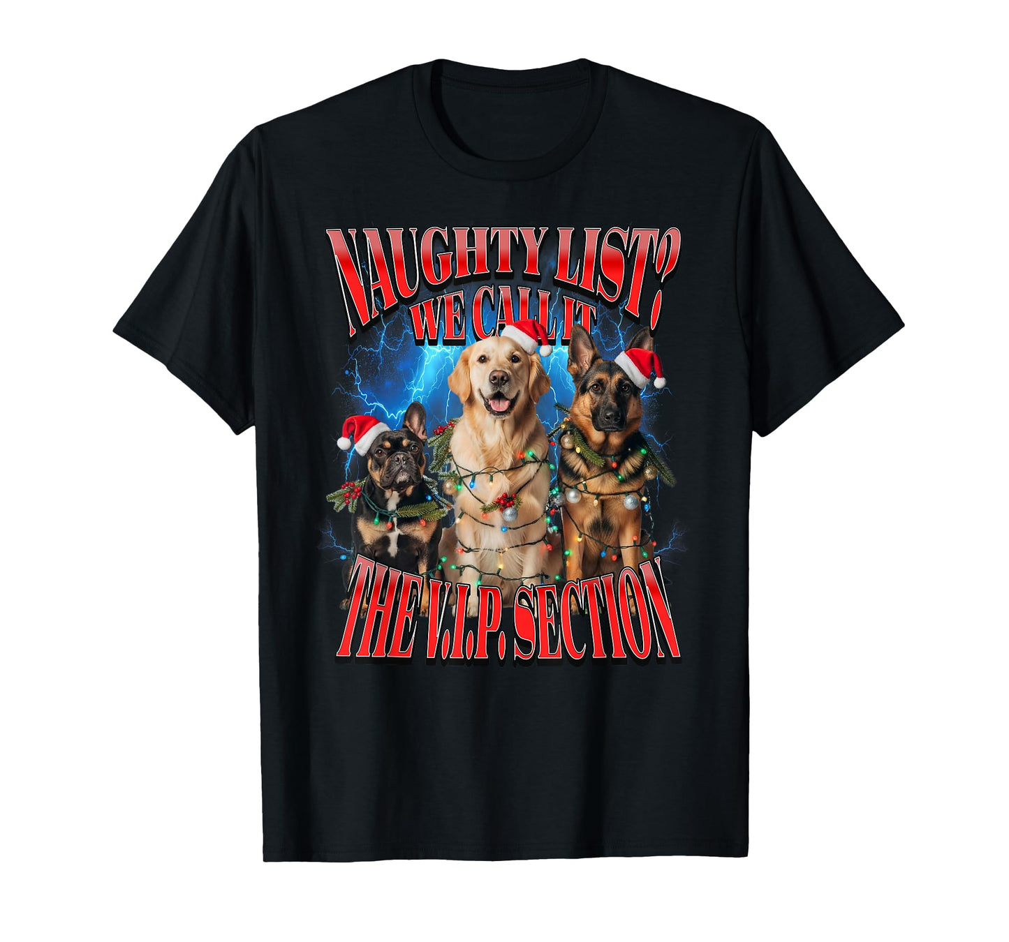 Naughty List VIP Section Christmas Funny Dog Breeds Bootleg T-Shirt