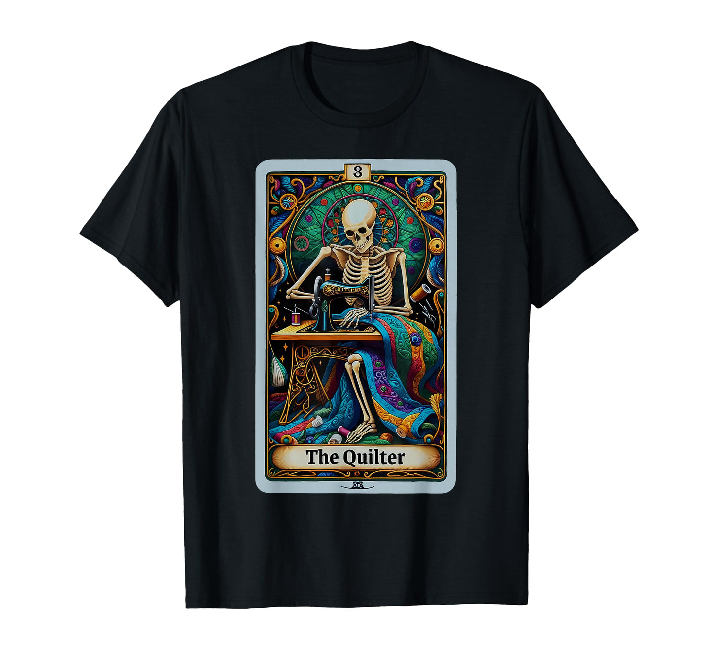 Quilter Tarot Card Skeleton Quilting Sewing Halloween Witch T-Shirt