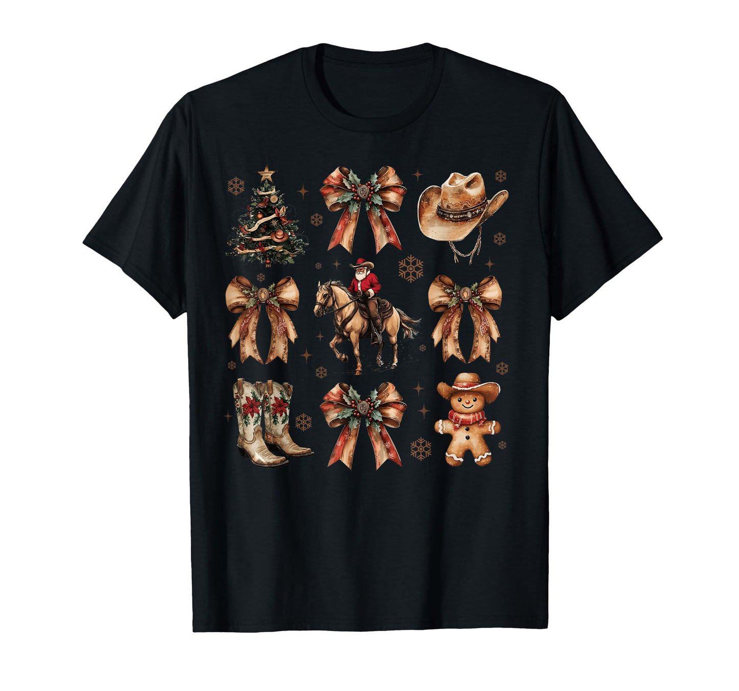 Howdy Christmas Santa Cowboy Coquette Bow Gingerbread Xmas T-Shirt